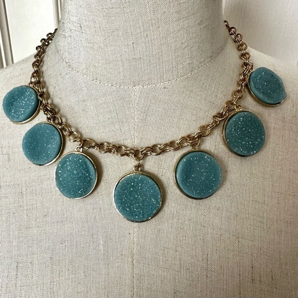 Blue faux druzy circle statement necklace